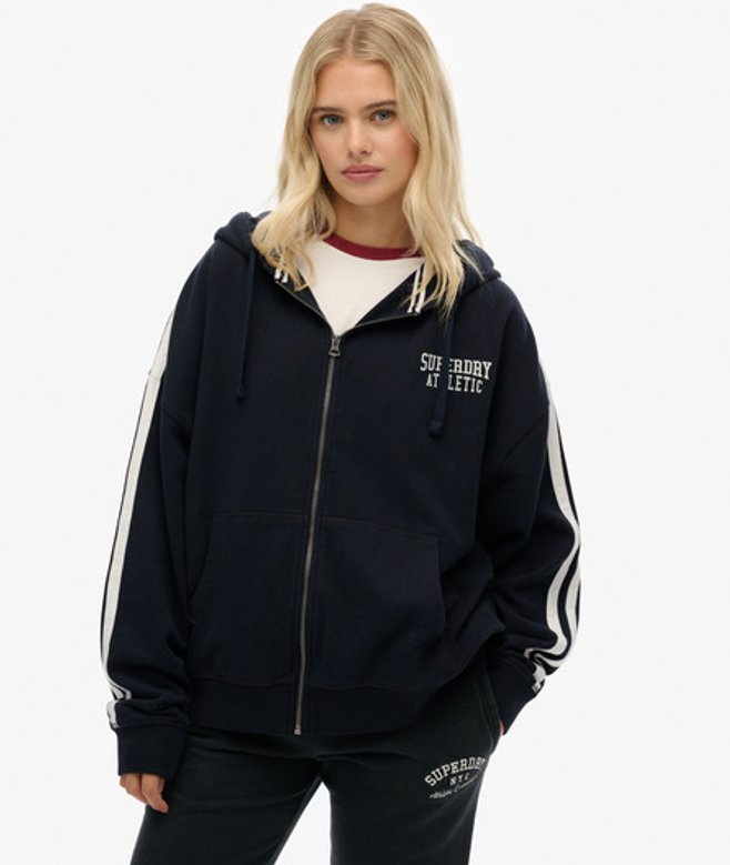 Superdry Athletic Essentials Hoodie met Losse Pasvorm en Rits Blauw