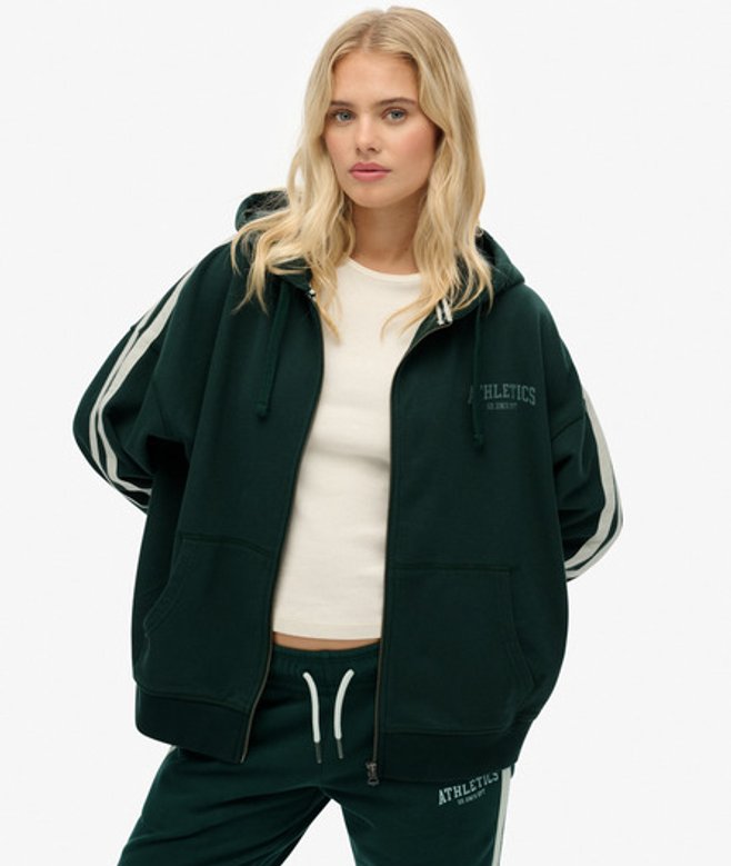 Superdry Athletic Essentials Hoodie met Losse Pasvorm en Rits Green