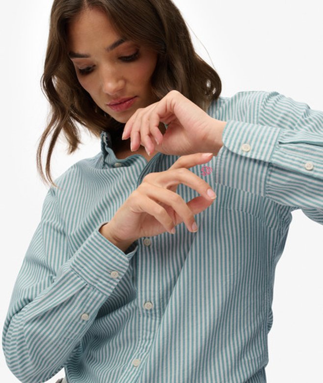 Superdry Slim Oxford Button Down Overhemd met Lange Mouwen Green