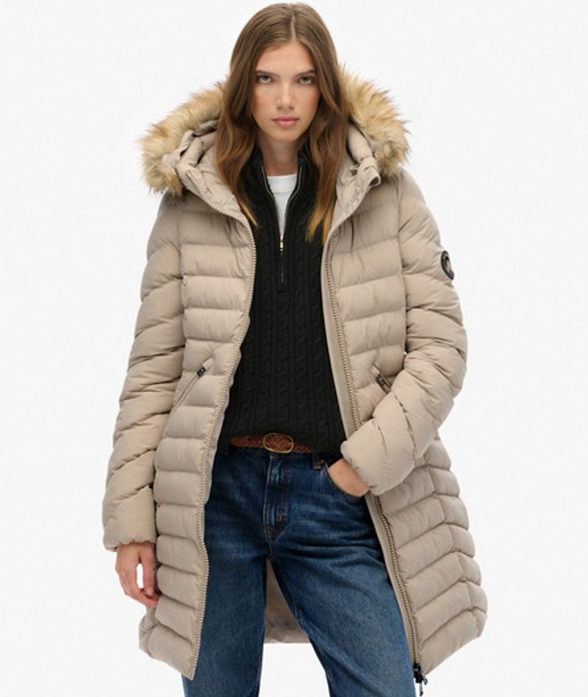 Fuji Middellange Jas Met Bontkraag Crème Grootte: 38 afbeelding