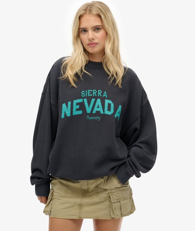 Superdry Outdoor Location Sweatshirt met Ronde Hals en Losse Pasvorm Black
