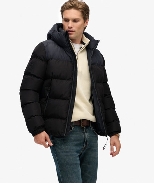 Pufferjack met Capuchon en Kleurvlakken Black Grootte: L afbeelding