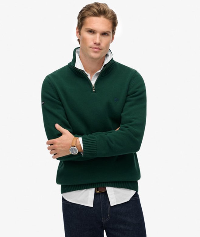 Katoenen Gebreide Trui met Halve Rits Green Grootte: XL afbeelding