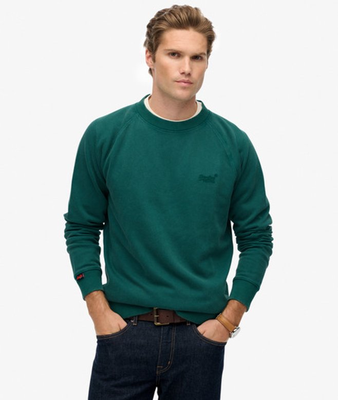 Superdry Men's Essential Logo Raglan Crew Sweatshirt Green / Washed Twill Green