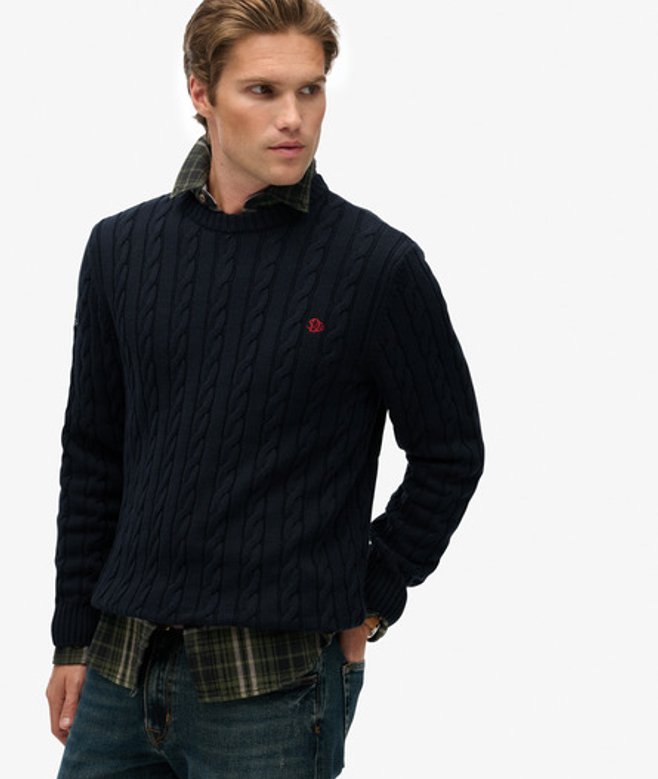 Herren Baumwoll-zopfmuster Rundhals-pullover - Größe: Xxl - Superdry - Modalova