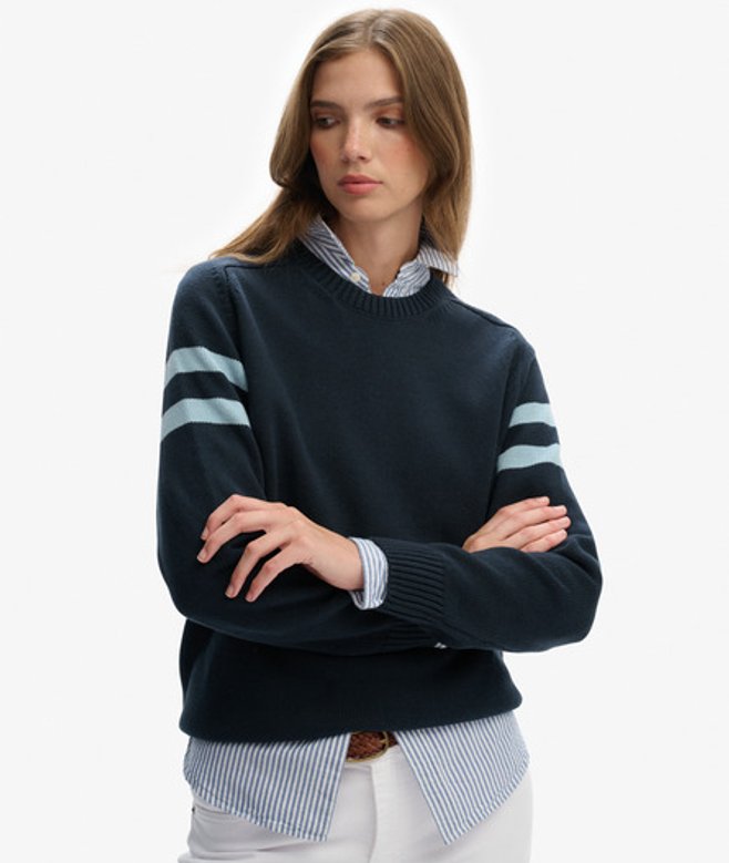 Gebreide Trui met Strepen en Relaxte Pasvorm Blauw Grootte: 40 afbeelding