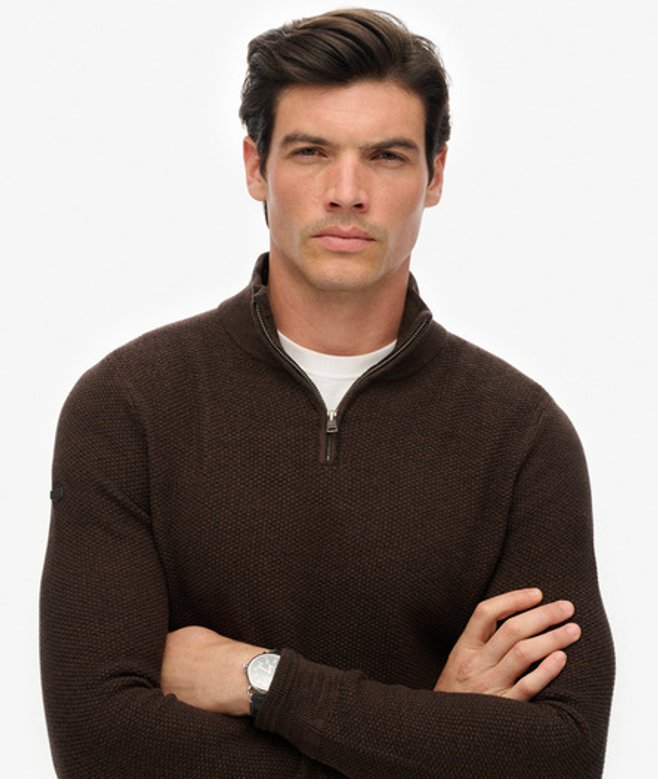 Katoenen Trui met Halve Rits en Textuur