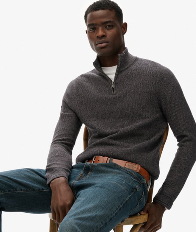 Katoenen Trui met Halve Rits en Textuur