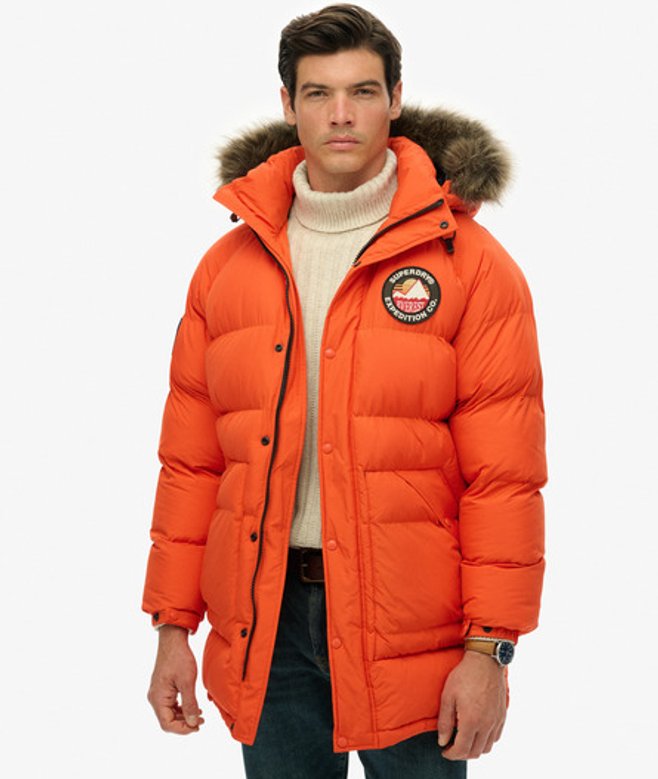 Superdry Men's Everest Long Baffled Parka Orange / Bold Orange