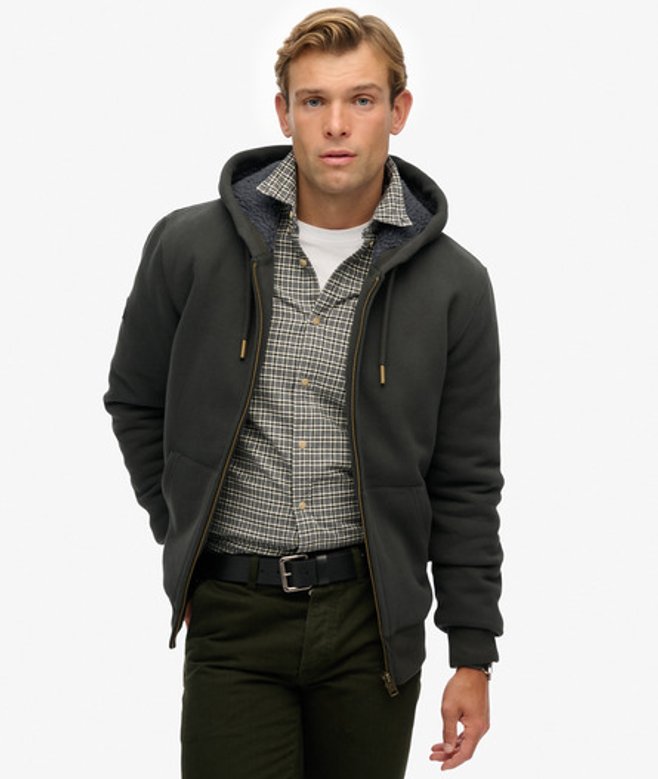 Superdry Borg Gevoerde Zip Hoodie Dark Grey