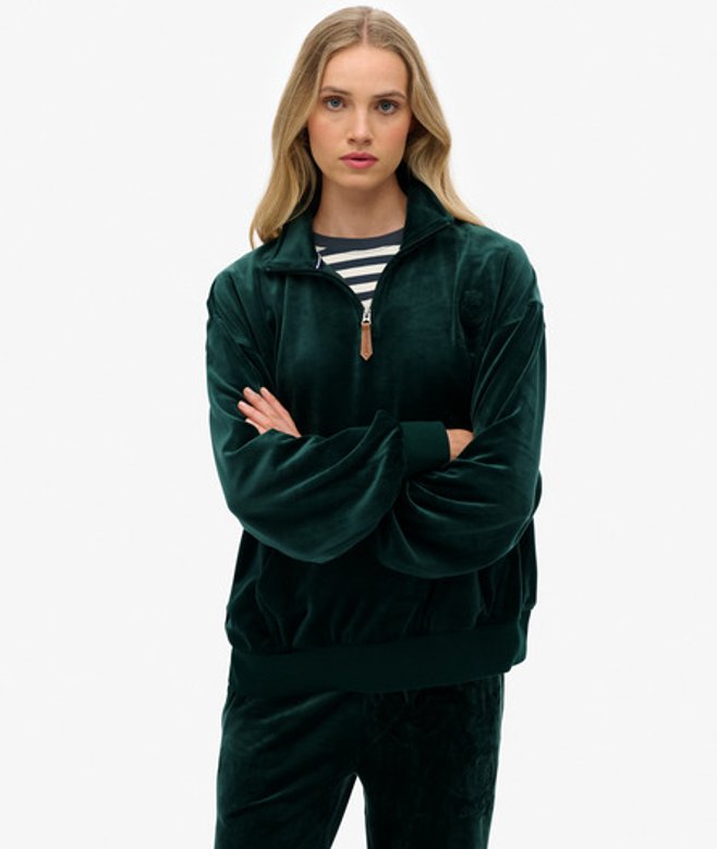Country Club Velours Trui met Kwartrits Green Grootte: 42 afbeelding