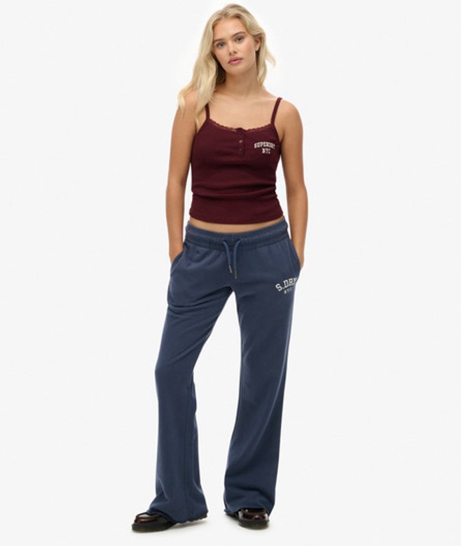 Athletic Joggingbroek met Wijde Pijpen en Borduursel Blauw Grootte: 36 afbeelding