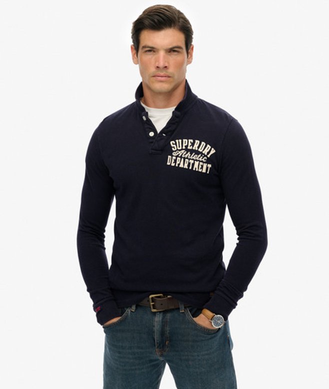Superdry Vintage Athletic Polo met Lange Mouwen Blauw