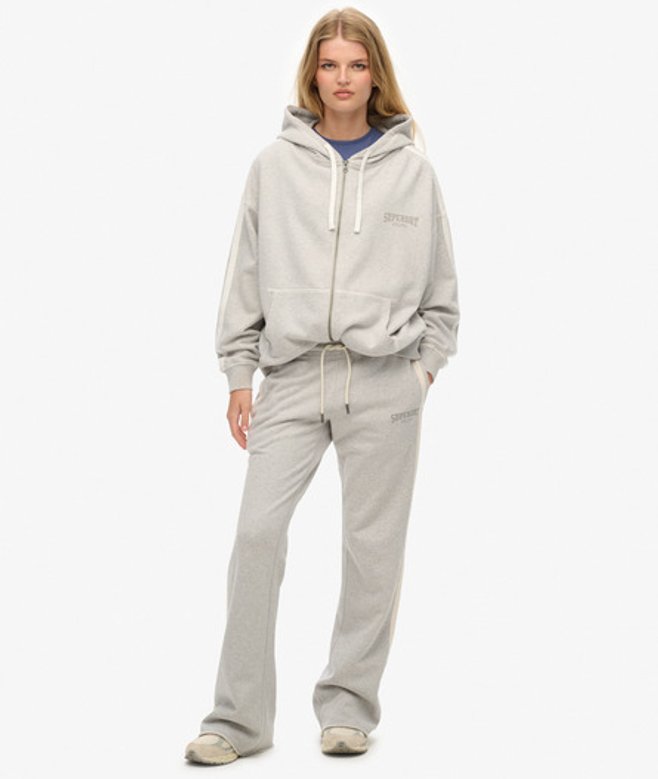 Superdry Athletic Joggingbroek met Wijde Pijpen en Strepen Light Grey