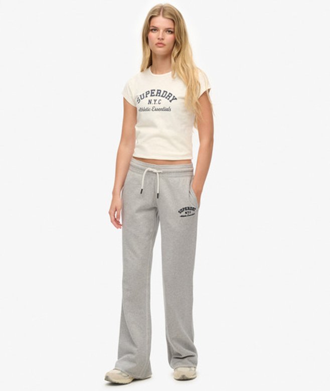 Superdry Athletic Joggingbroek met Wijde Pijpen en Borduursel Light Grey
