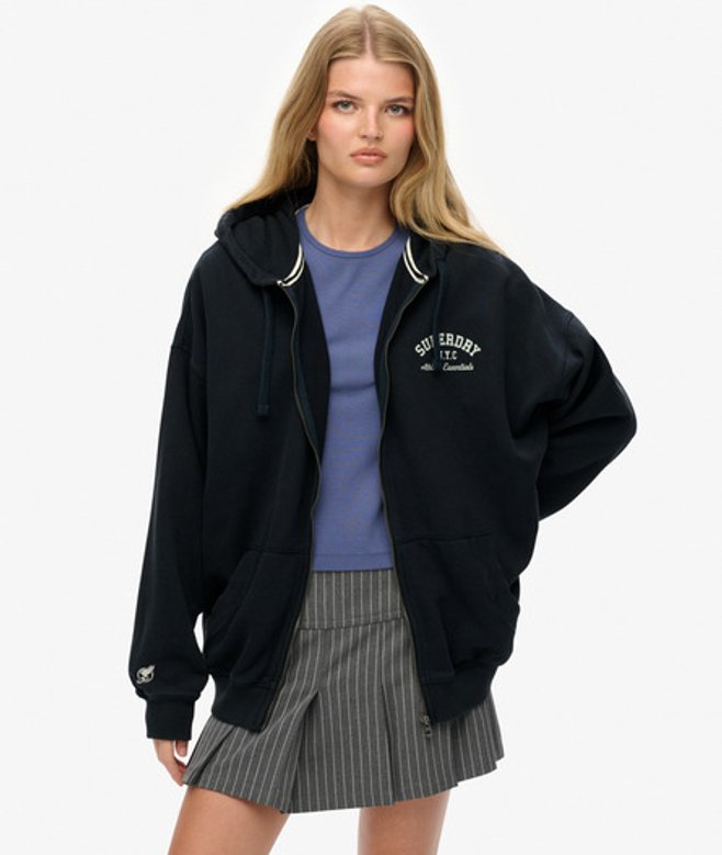 Superdry Athletic Essentials Oversized Hoodie met Rits Blauw