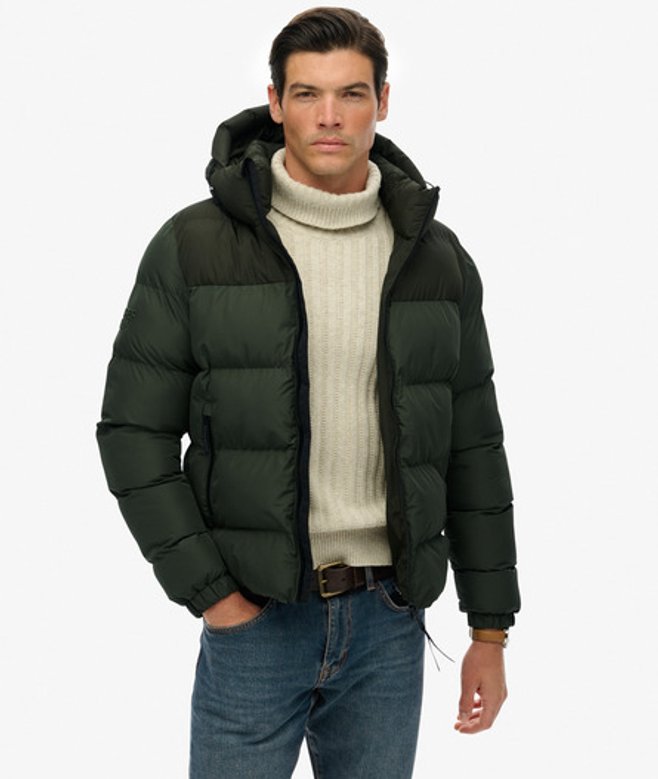 Pufferjack met Capuchon en Kleurvlakken Green Grootte: XL afbeelding