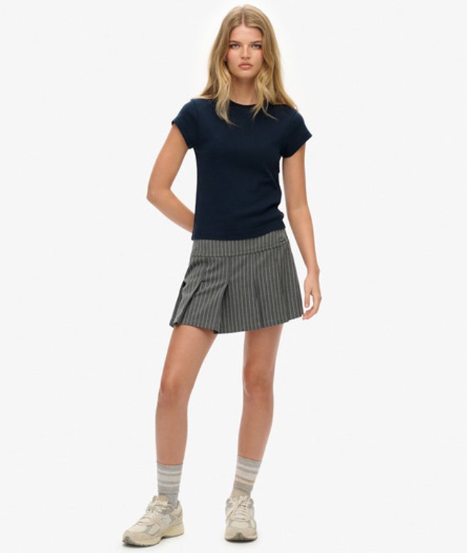 Krijtstreep Plooirok Mini Grey Grootte: 36 afbeelding