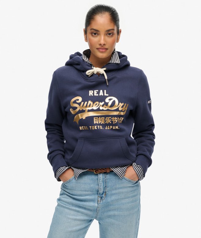 Superdry Vintage Logo Metallic Hoodie Blauw