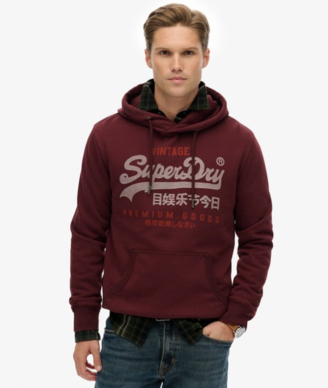 Superdry Duo Classic Hoodie met Vintage Logo Red