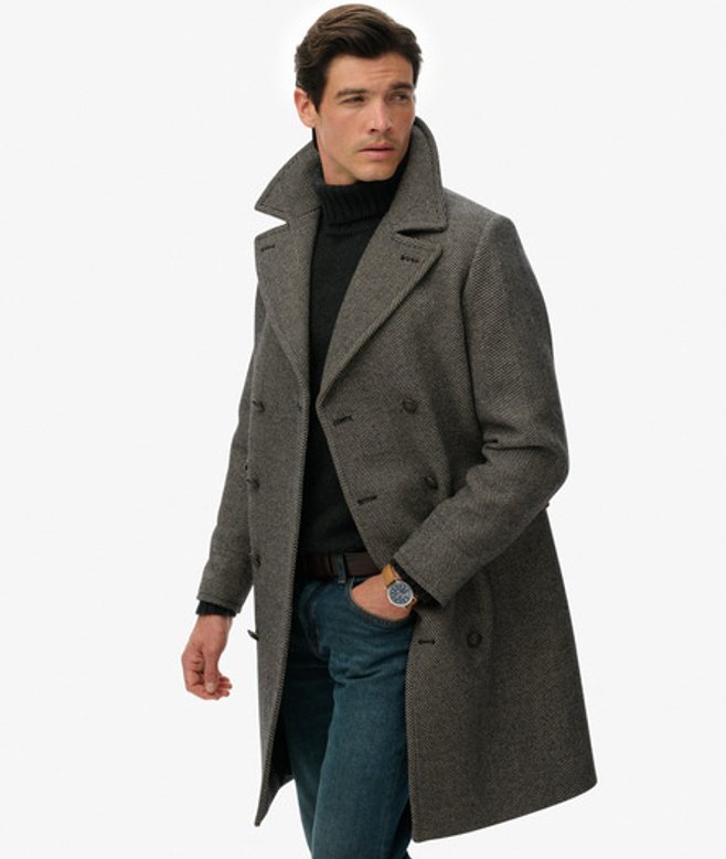 The Merchant Store - Wollen Lange Jas Black Grootte: L afbeelding