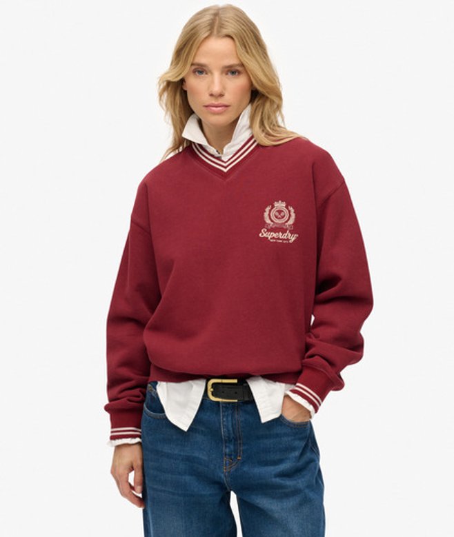 Superdry Country Club Sweatshirt met V-hals Red