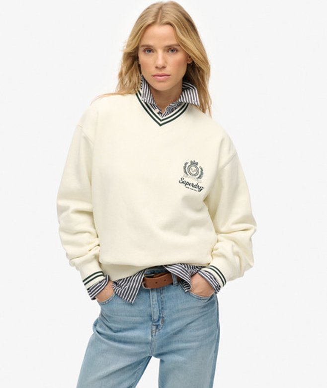 Superdry Country Club Sweatshirt met V-hals White