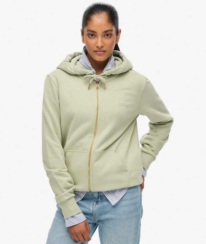 Superdry Essential Logo Hoodie met Rits Green