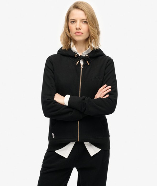 Superdry Essential Logo Hoodie met Rits Black