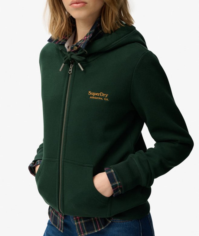 Superdry Athletic Essentials Logo Zip Hoodie Green