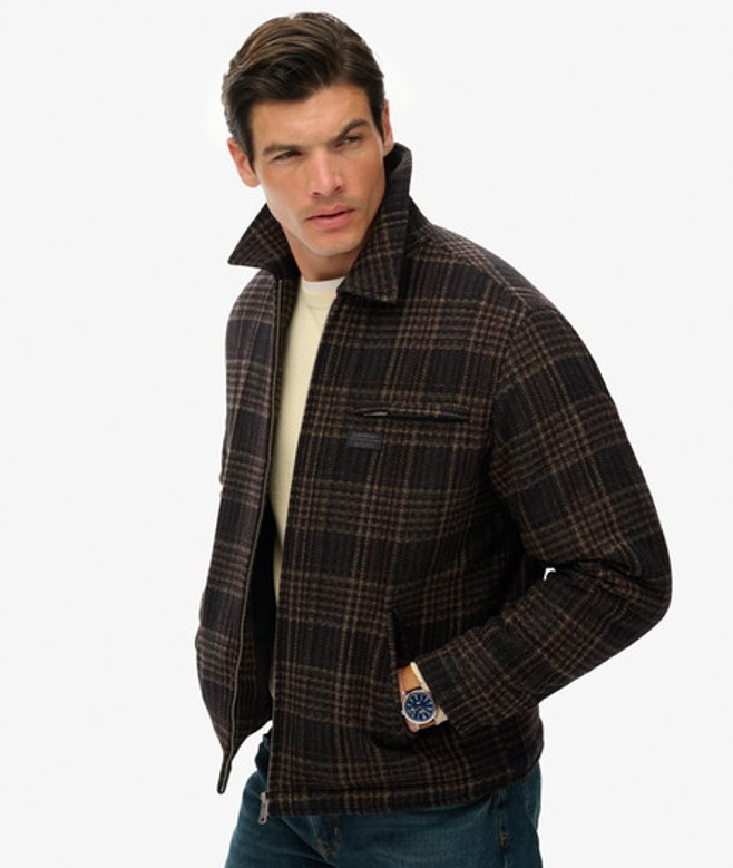 Wollen Mix Geruite Ranch Jas Brown Grootte: Xxl afbeelding