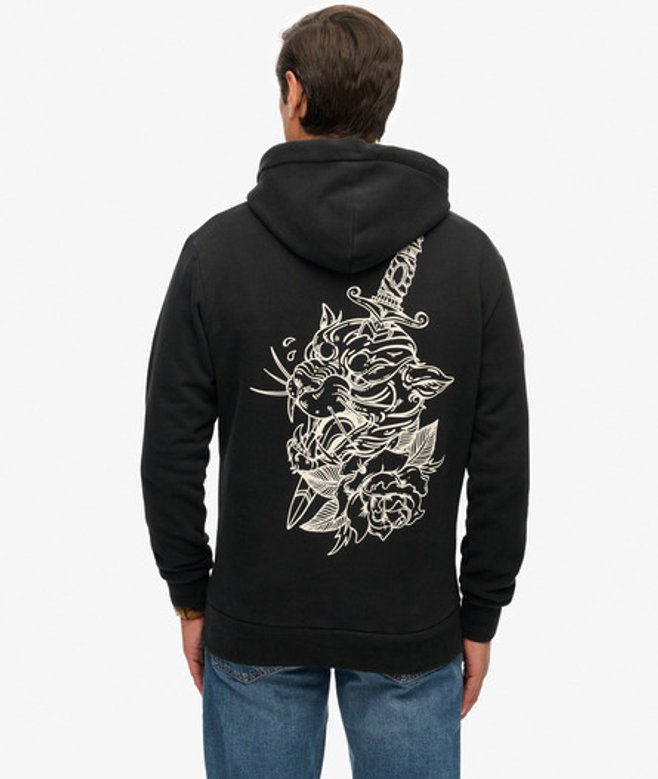 Superdry Tattoo Flash Hoodie met Losse Pasvorm Black