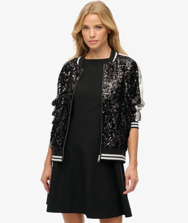 Superdry Women's Sequin Suikajan Jacket Black / Black/ Silver