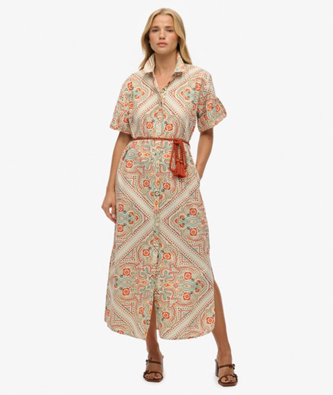 Linnen Maxi Overhemdjurk Crème Grootte: 36 afbeelding