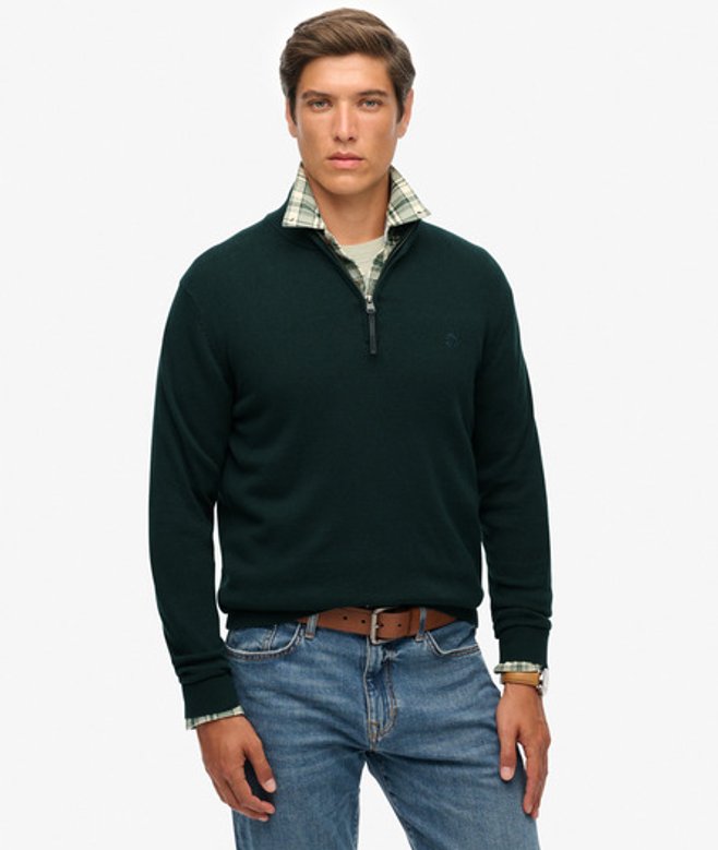 Essentials Katoenen Halve Rits Trui Green Grootte: M afbeelding