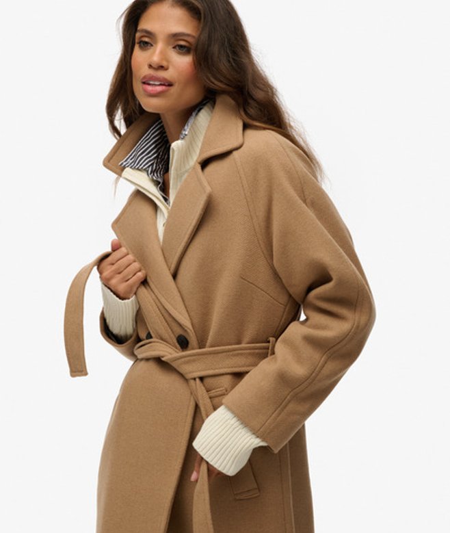 Relaxed Lange Wollen jas Brown Grootte: 36 afbeelding