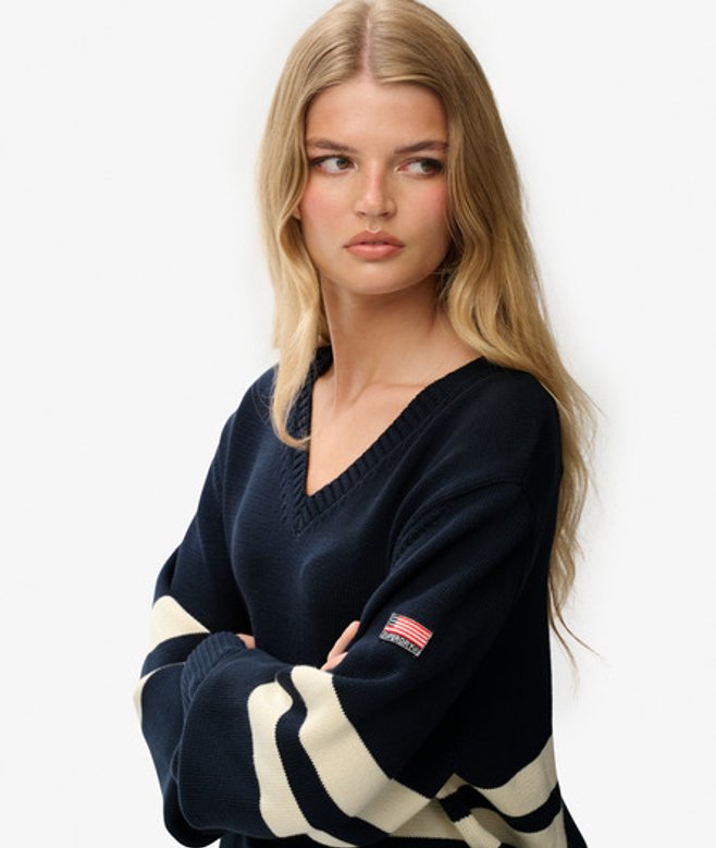 Oversized Gestreepte V-hals Trui