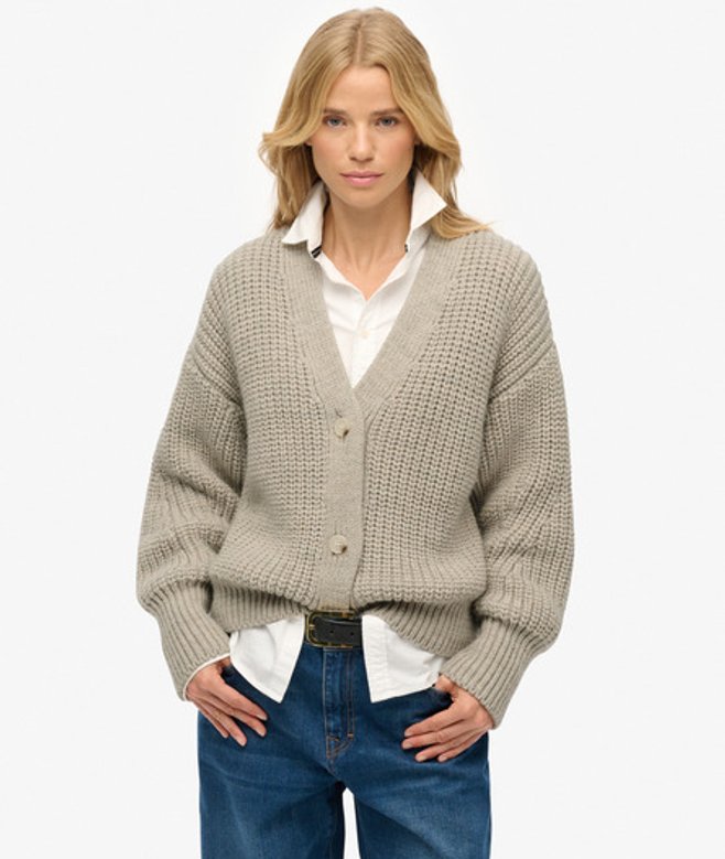 Grof Gebreid Vest met V-hals Grey Grootte: 42 afbeelding