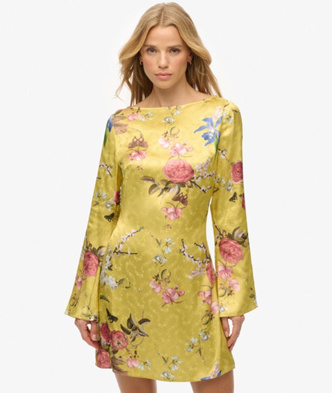 Superdry Jacquard Mini-jurk met Uitlopende Mouwen Yellow