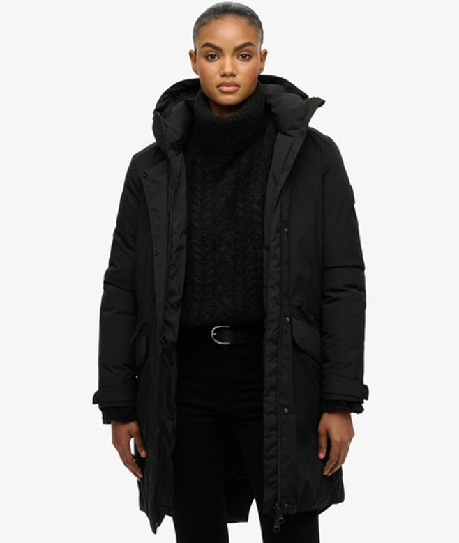 City Fishtail Gevoerde Parka Black Grootte: 36 afbeelding