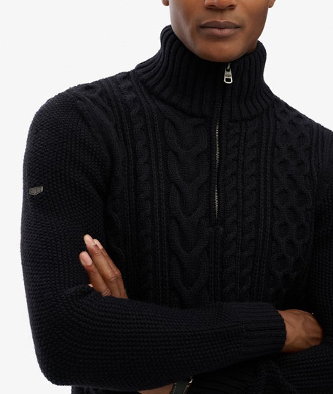 Jacob Kabelgebreide Trui Met Halve Rits Blauw Grootte: XL afbeelding