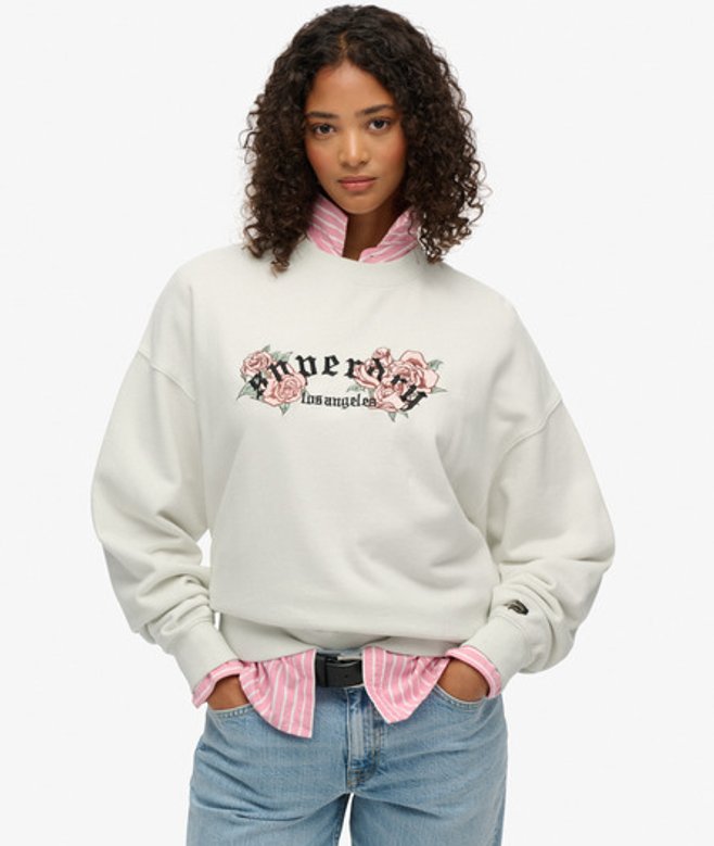 Superdry Women's Night Garden Oversized Crew Sweatshirt White / Chalk White