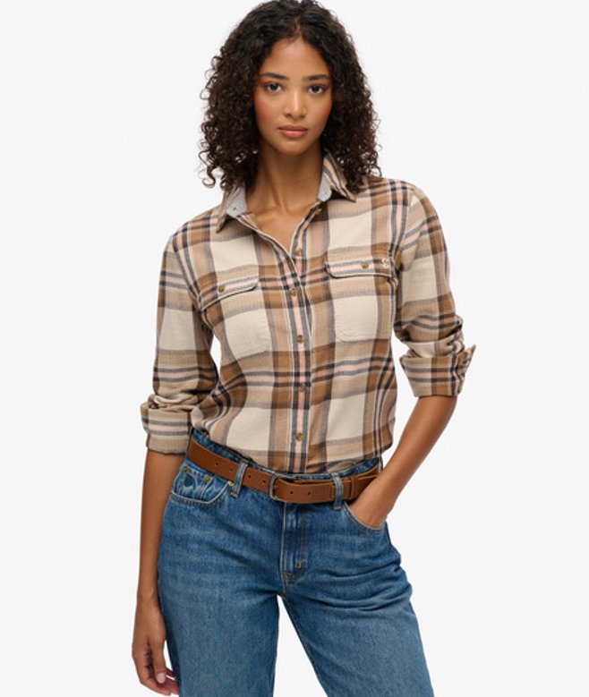 Lumberjack Geruite Flanellen Overhemd Beige Grootte: 44 afbeelding