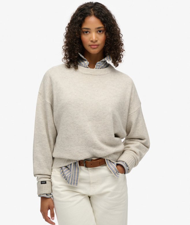 Slouchy Ronde Hals Trui Crème Grootte: 44 afbeelding