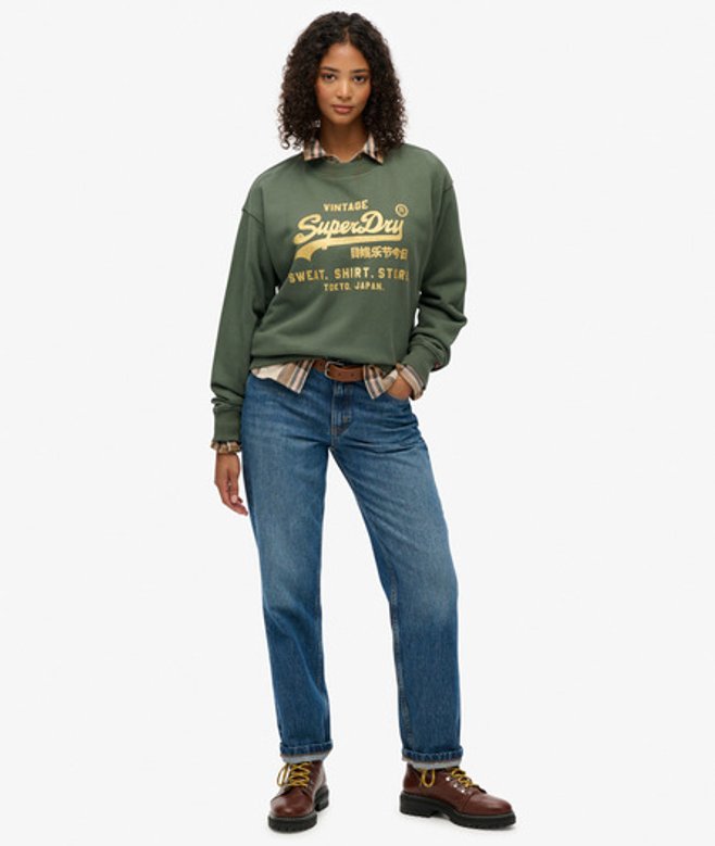 Superdry Women's Embellished Vintage Logo Loose Crew Sweatshirt Green / Thyme Green