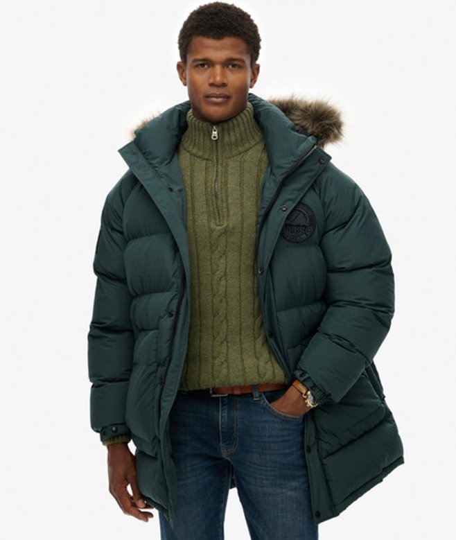 Superdry Men's Everest Long Baffled Parka Green / Deep Forest Green