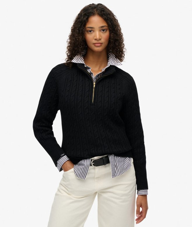 Superdry Geborstelde Kraagloze Kabeltrui Black