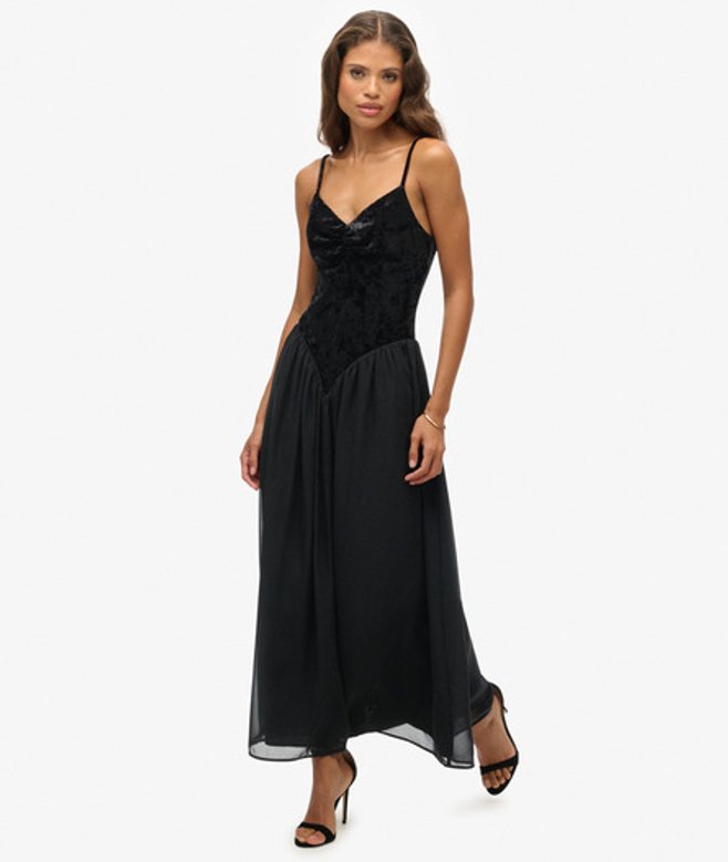 Fluwelen Corset Midi-jurk Black Grootte: 36 afbeelding