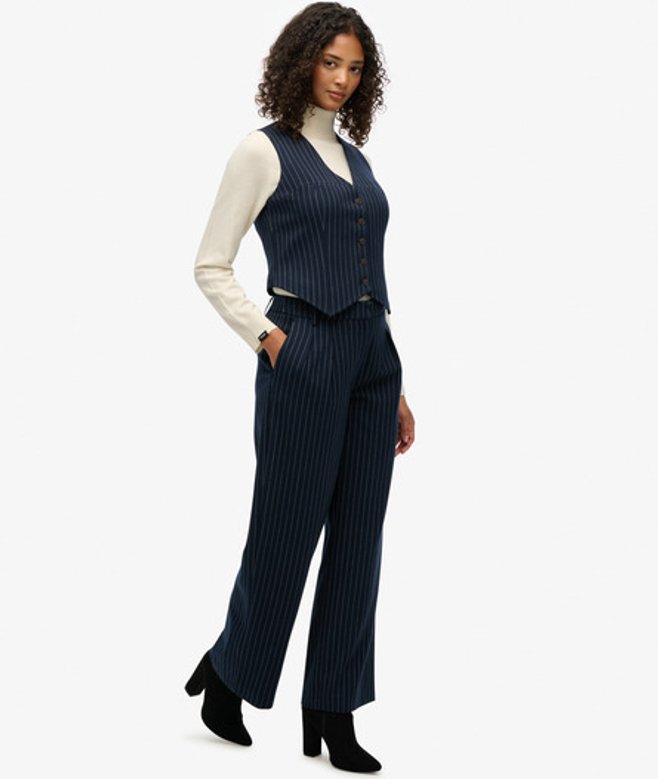 Mid Rise Krijtstreep Broek Blue Grootte: 42 afbeelding