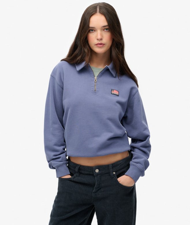 Athletic Collared Halve Rits Trui Blauw Grootte: 40 afbeelding